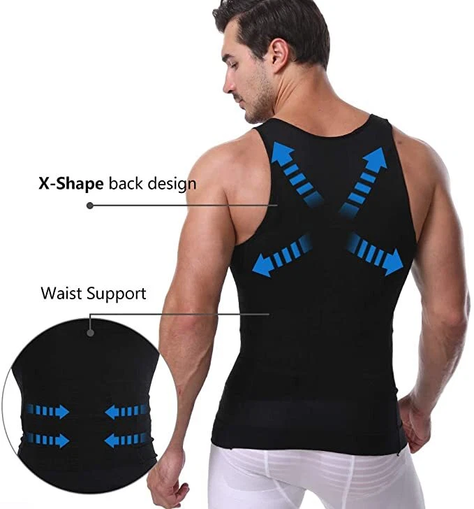 3 paquetes de hombres modelador corporal adelgazante abdomen chaleco camisa de compresión camiseta sin mangas prendas moldeadoras Foto 4 de 4