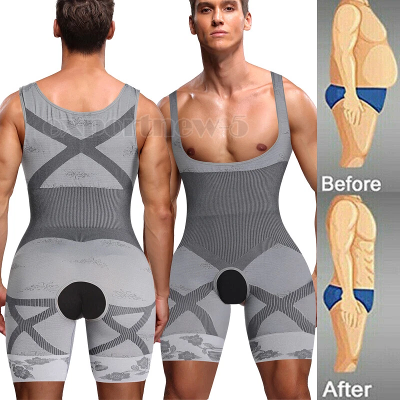 Mens Full Body Shaper Compression Slimming Suit Shapewear Waist Trainer  Bodysuit