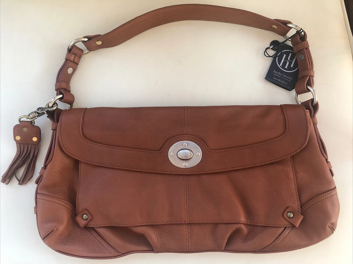 Hayden Harnett Lilly Brown Pebbled Leather Flap Purse Shoulder Bag Cognac