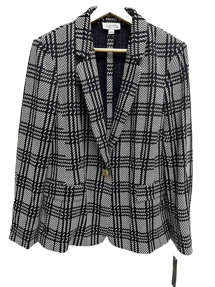 Chaqueta Blazer Tahari Arthur S. Levine Pata de Gallo Blanco/Negro Talla 14 A000641 Foto 2 de 4