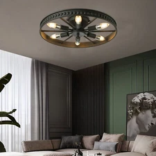 Industrial Wagon Wheel Chandelier 6 Lights Flush Mount Ceiling Light Fixture