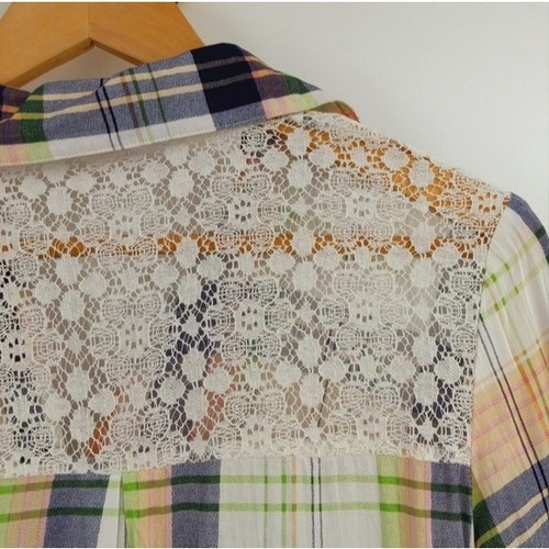 Honey Punch Button Up Shirt Women's S Plaid Western Lace Panel Lightweight - Picture 7 of 10