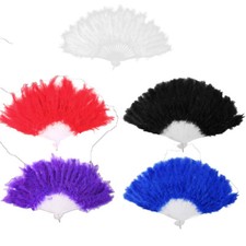 Prettyia Feather Fan Folding Dance Hand Fan Fancy Costume Prop for Wedding Party