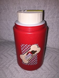 1986 POUND PUPPIES Lovable, Huggable Red 10 oz. Plastic Thermos NO CUP