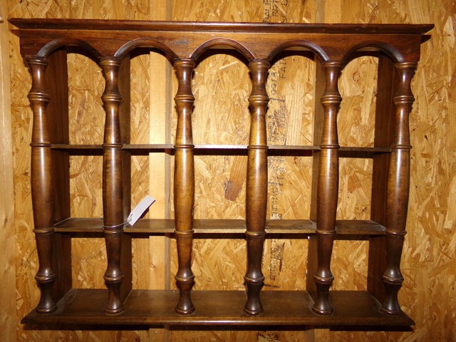 Large Vintage Wood Tea Cup Saucer Wall Curio Display Shelf Antique