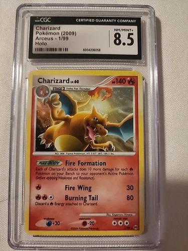 POKEMON ✨ CHARIZARD ✨ HOLO RARE ✨ 1/99 PLATINUM ARCEUS 2009 ✨ CGC 8.5 **SWIRL**