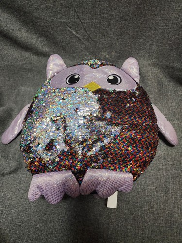 Shimmeez Flip Sequin Owl Plush 15" Reversible Rainbow Silver Stuffed Animal - Picture 2 of 6