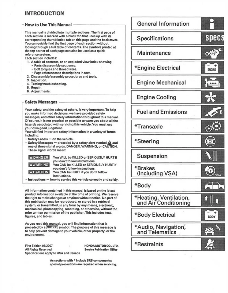 Honda Ridgeline 2006 2007 2008 manual de reparación de taller Foto 2 de 4