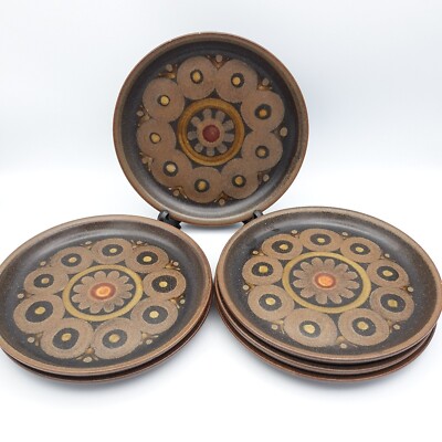 6 Vintage 60er Jahre Denby Arabesque Beilagenteller 7'', Blume Retro Geschirr