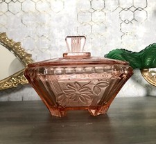 Antik Art D&eacute;co Dose Deckeldose Zierdose Pressglas Rosalin rosa Glas