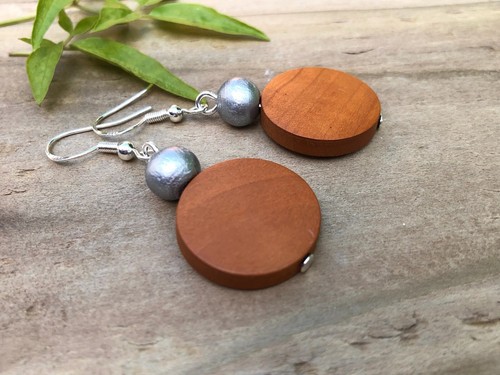 Light Brown or Dark Brown Round Wooden Bead Earrings. Gold or Silver. UK Made - Picture 8 of 23