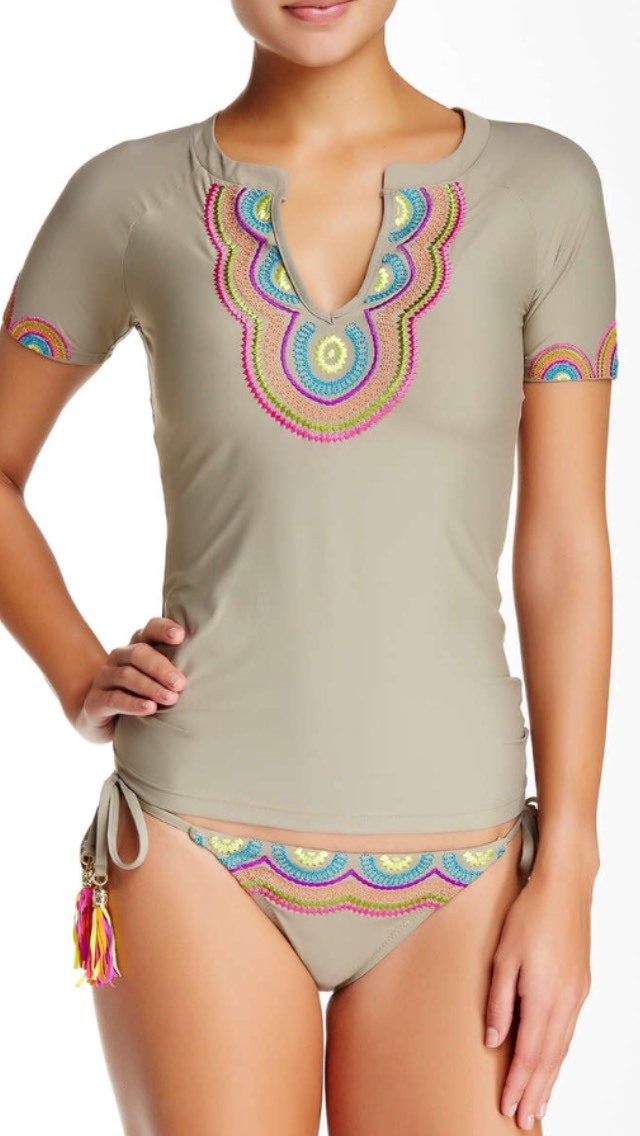 Rash Guard Trina Turk Femme Orange Brodé Wanderlust - Taille L