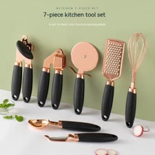 7 Piece Whisk, Pealer, Garlic Press, Ice Cream Scoup, Pizza, Can Opener, Cheese 