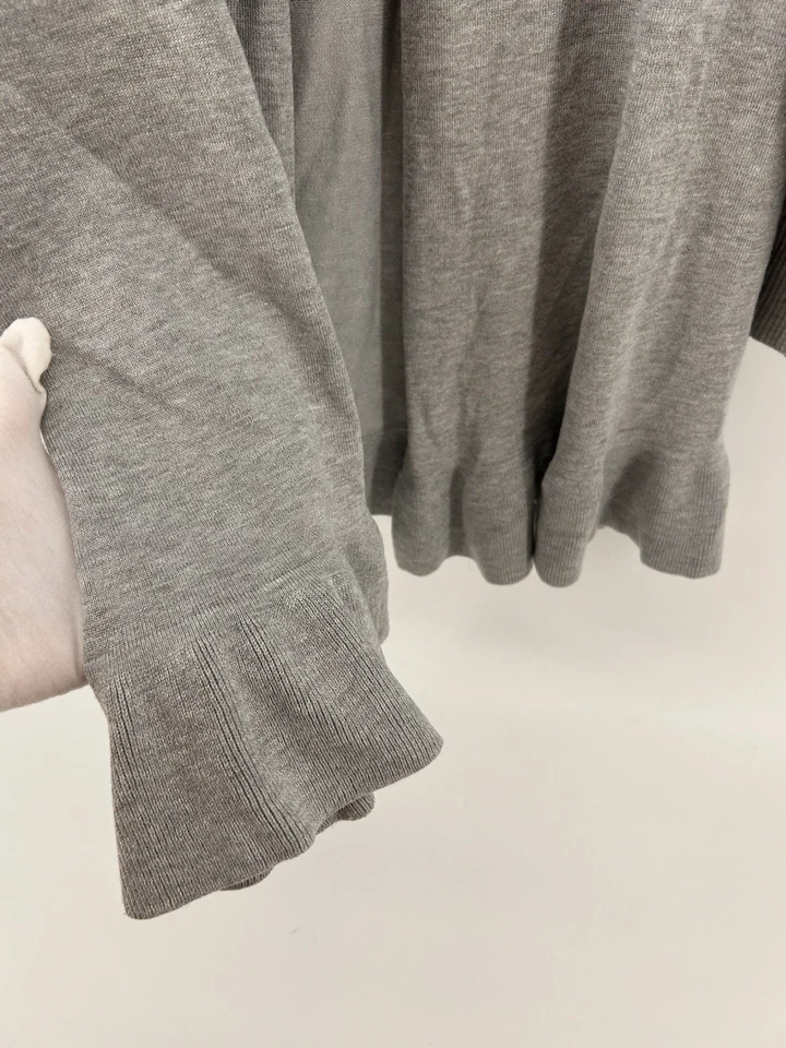 Vila Milano Cotton  Blend Gray Women’s Open Cardigan Sweater Ruffle Hem M Medium - Image 2 of 4