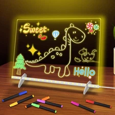 LED Note Board with 7 Colors - 13.8"x10" Acrylic Dry Erase Board with Light, ...