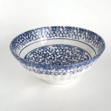 Himark White & Blue Spongeware Pasta Serving Bowl Hand Painted Made in Italy