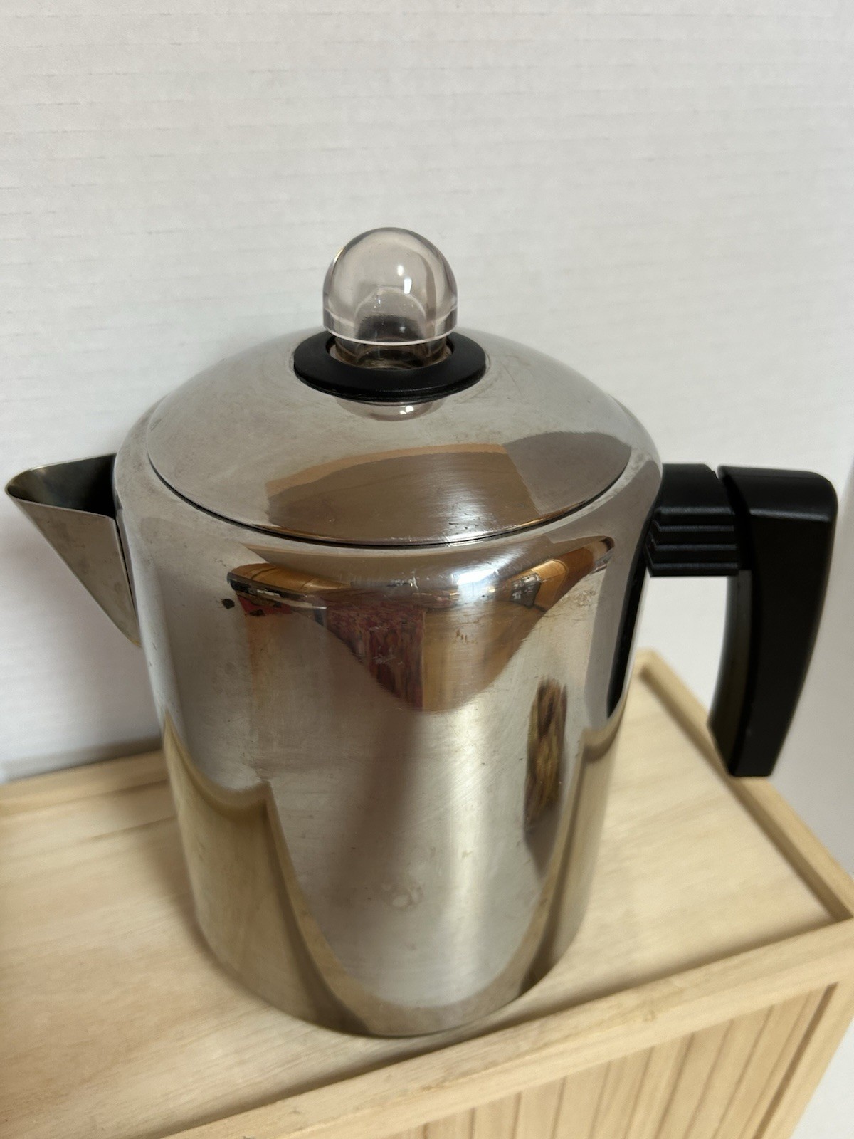 Vintage Copco Stovetop Coffee Pot Mirrored Stainless Steel 8 Cup Percolator Camp