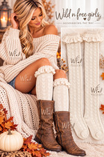 Women  s Boot Socks made with Lace IVORY over the knee sock thigh high aocks