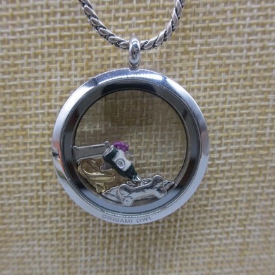 Vintage Origami Owl Necklace Rhinestone Charms Silver Tone 29 Inch