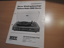 RFT Ziphona Rubin 2000 Stereo Bedienungsanleitung + Schaltbilder -Service