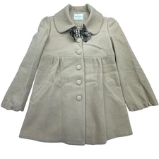 Kinloch Anderson Coat Womens Wool Beige Plaid Bow Pearl Accent Winter Jacket