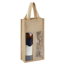 1pc Jute Wine Storage Handbag with PVC Clear Window Wine Glass Storage Gift Bags