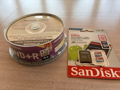 SanDisk  Ultra microSDHC UHS-I Card 2x 32GB 120mb/s & Memorex 25PK DVD+R 4.7 GB 