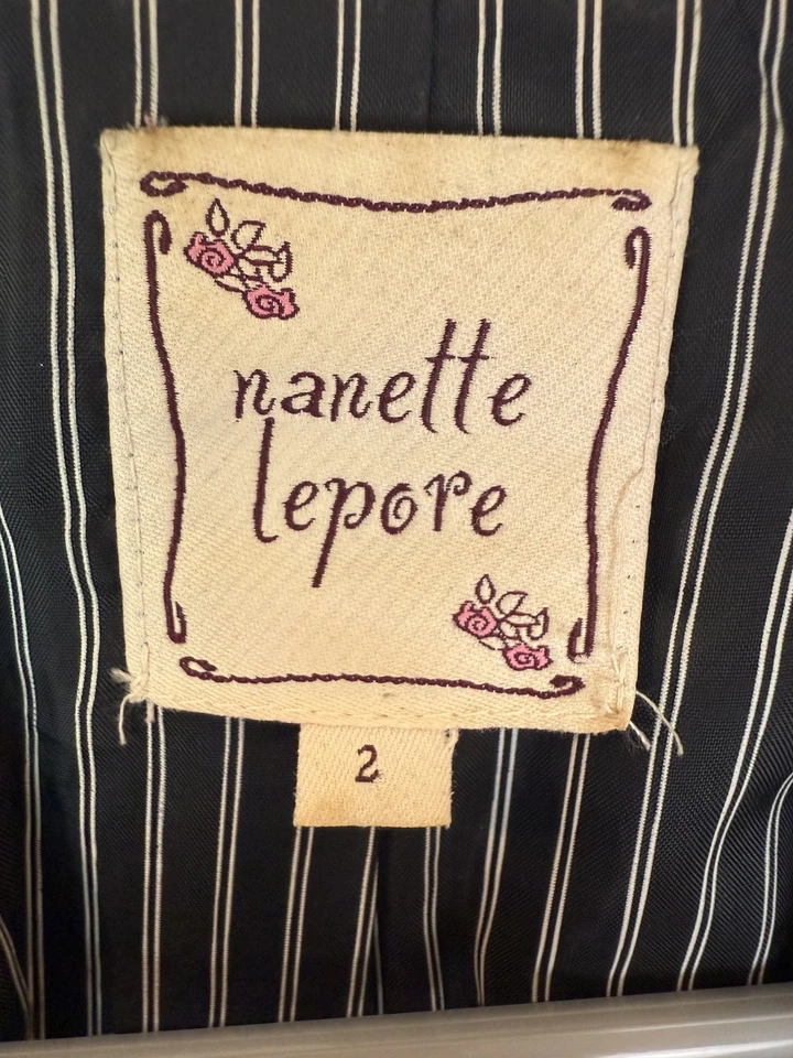 Chaqueta Nanette Lepore Mujer 2 Negro Blanco Lunares Flor Botón Blazer Retro Foto 4 de 4