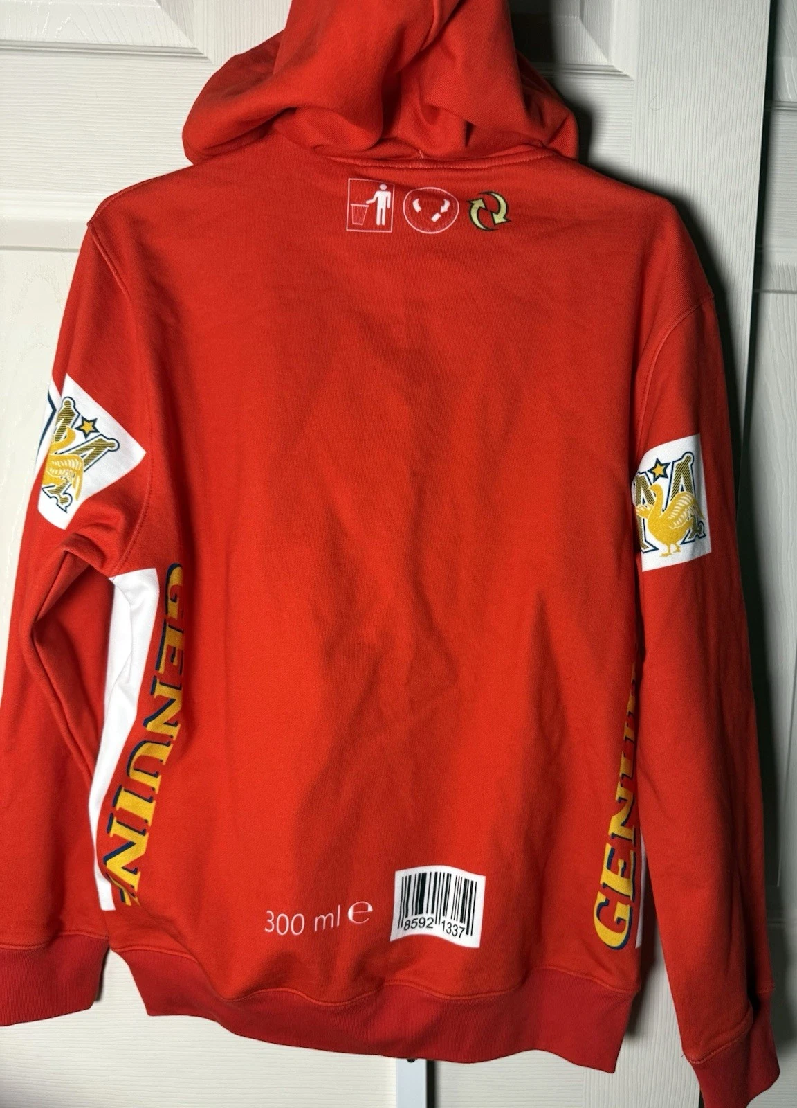 Felpa con cappuccio Moschino x Jeremy Scott stampa Budweiser cotone donna taglia 2 colore rosso nuova con etichetta