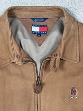 Vintage Y2K Tommy Hilfiger 100 Leather Brown Full Zip Bomber Jacket XL