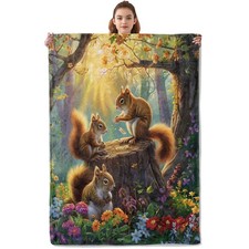 Cute Squirrel In Forest Flannel Throw Blanket Soft Plush Home Decor 60x50 Inch