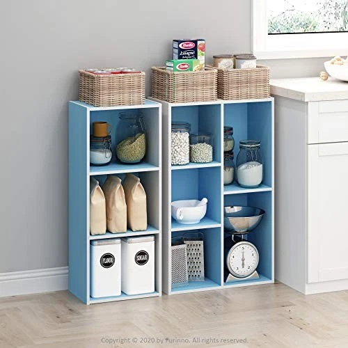 FURINNO LUDER 5-CUBE BOOKSHELF, REVERSIBLE BOOKCASE, 9.4" x 19.5" x 31.5" - BLUE - Image 3 of 4