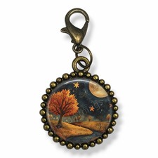 Autumn Solstice Celestial Clip on Bronze Charm Handcrafted Bohemian Gift