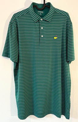 Masters Tech Golf Polo Shirt Mens Medium Green White Stripe Augusta National