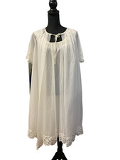 VTG 50s Vanity Fair Peignoir Set Nightgown And Robe S XS Off White Chiffon Lace