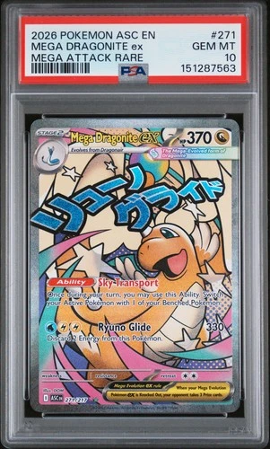 2026 POKEMON ASCENDED HEROES ATTACK RARE #271 MEGA DRAGONITE EX PSA 10