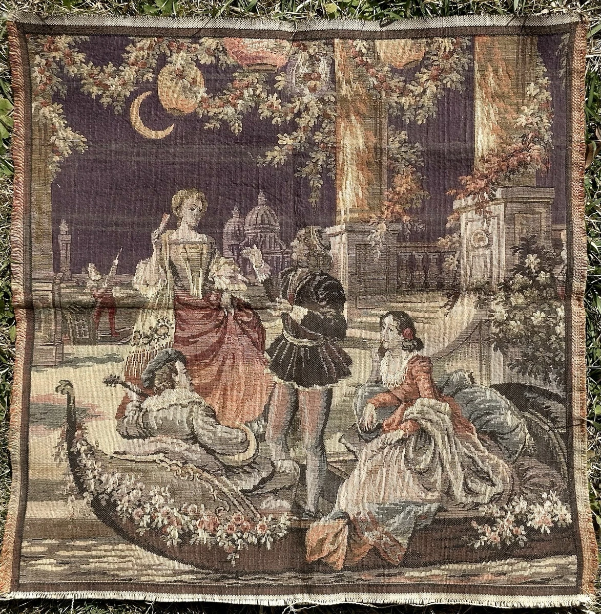 antique tapestry d'apres Alonso Perez ca 1900, framed in oak frame nr