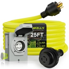 30 Amp Generator Cord 25FT and Power Inlet Box, NEMA L14-30P/L14-30R 125/250V...