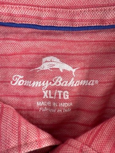 Tommy Bahama Polo Shirt Mens Large XL Pink Striped Stretch Short Sleeve Marlin - Picture 3 of 8