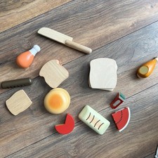 Wooden Wood Play Pretend Cutting Food Kids Kitchen Toy Sandwich Fruit Bread