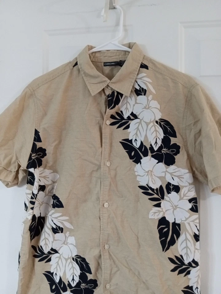 Cherokee Hawaiian Shirt Boys XL (14-16) Button Down Beige 100% Cotton - Image 2 of 4