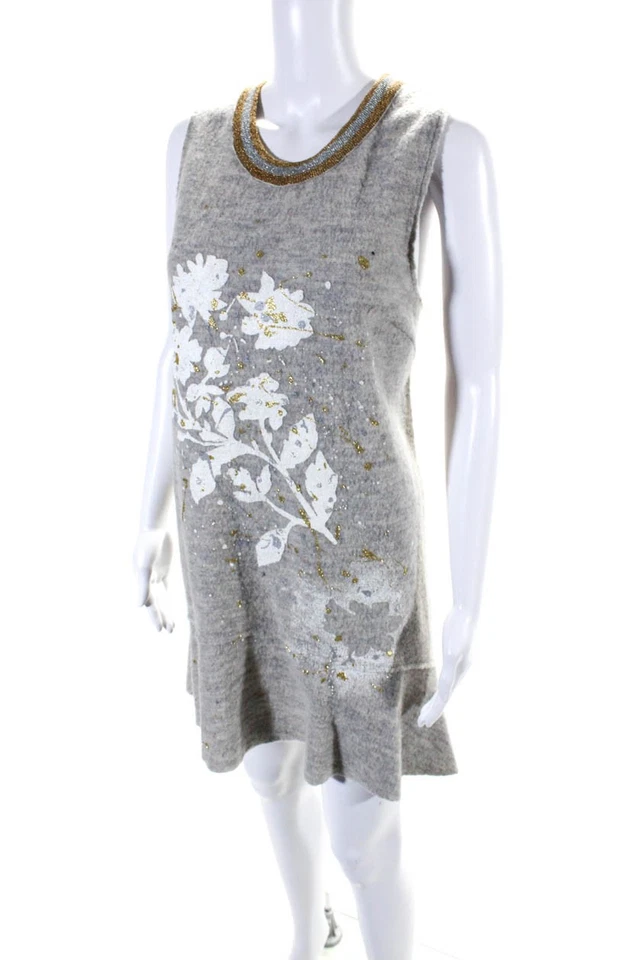 Knitted & Knotted Womens Gray Floral Crew Neck Sleeveless A-line Dress Size M - Image 2 of 4
