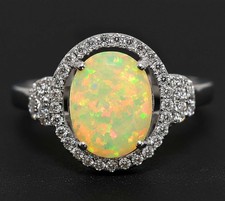 Natural Fire Opal  White Topaz 925 Sterling Silver Ring Jewelry Sz 7