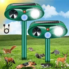 2 Pack 2025 Solar Ultrasonic Repellent Outdoor,Cat Squirrel Deer Repellent De...