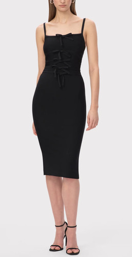 $895 Herve Leger M Alicia Womens Dress Black Knit Bandage Square Neck Bow Detail