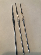 3 Vintage Susan Bates Steel Crochet Hooks - Stamped Japan