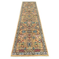 3'x12' Golden Brown Bijar Garus Design Hand Knotted Soft Wool Runner Rug 21432