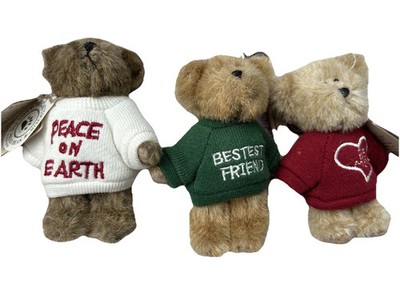 Boyds Bear Plush Lot of 3 4'' Be Mine, Peace on Earth, Bestest Friends Tan Bear