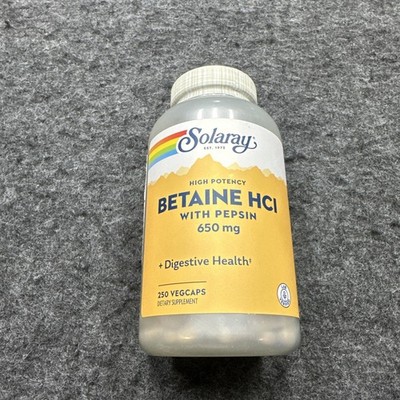 Solaray Betaine HCL with Pepsin 650 mg 250 caps Exp 4/2029