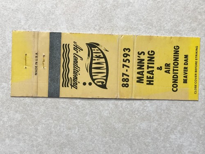 #ad AV201 Matchbook Cover Mann#x27;s Heating amp; Air Conditioning Beaver Dam Wisconsin WI $4.99